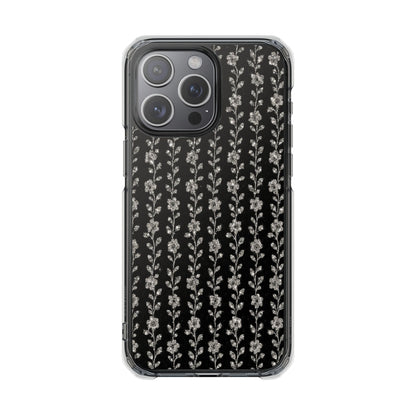 Clear Magnetic Phone Case — Minimal Black Floral Vine Pattern