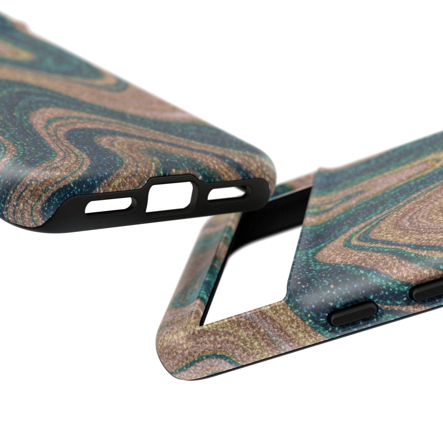 Marbled Teal & Gold Phone Case — Glitter Swirl Tough Case