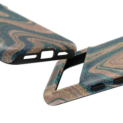 Marbled Teal & Gold Phone Case — Glitter Swirl Tough Case