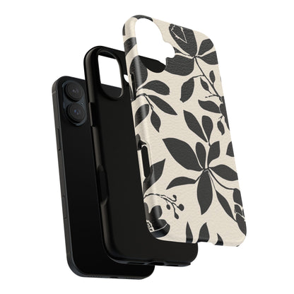Black Floral Pattern Phone Case — Monochrome Botanical Tough Case