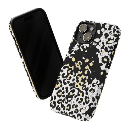 Leopard Splash Tough Phone Case — Black & Cream Animal Print Protective Cover