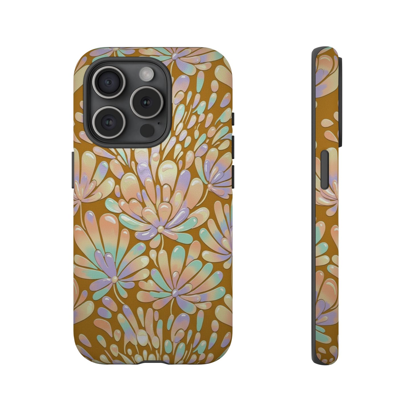 Floral Burst Tough Phone Case – Gold Pastel Botanical Protection