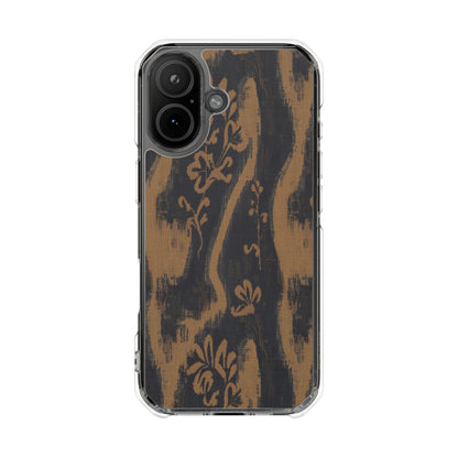 Clear Magnetic Phone Case — Rustic Woodgrain Floral Design