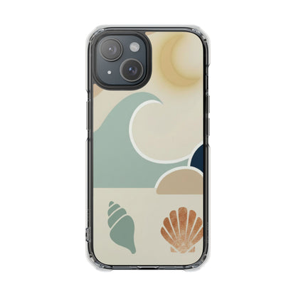 Clear Magnetic Phone Case — Coastal Shell & Wave Art, Minimal Beach Vibe