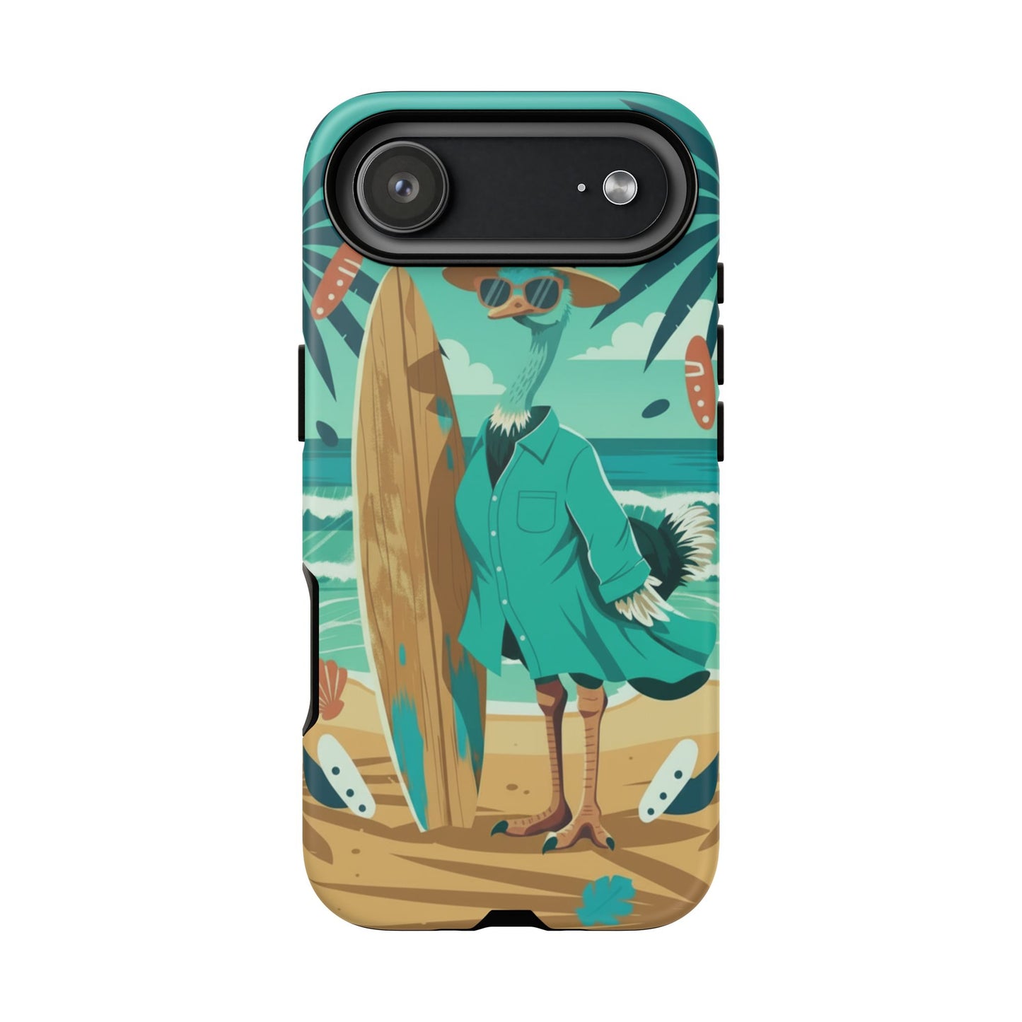 Phone Case — Retro Dressed Seagull Surfing Beach Illustration