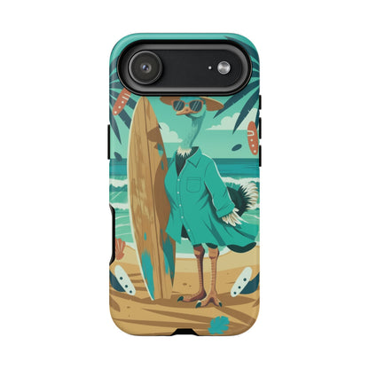 Phone Case — Retro Dressed Seagull Surfing Beach Illustration
