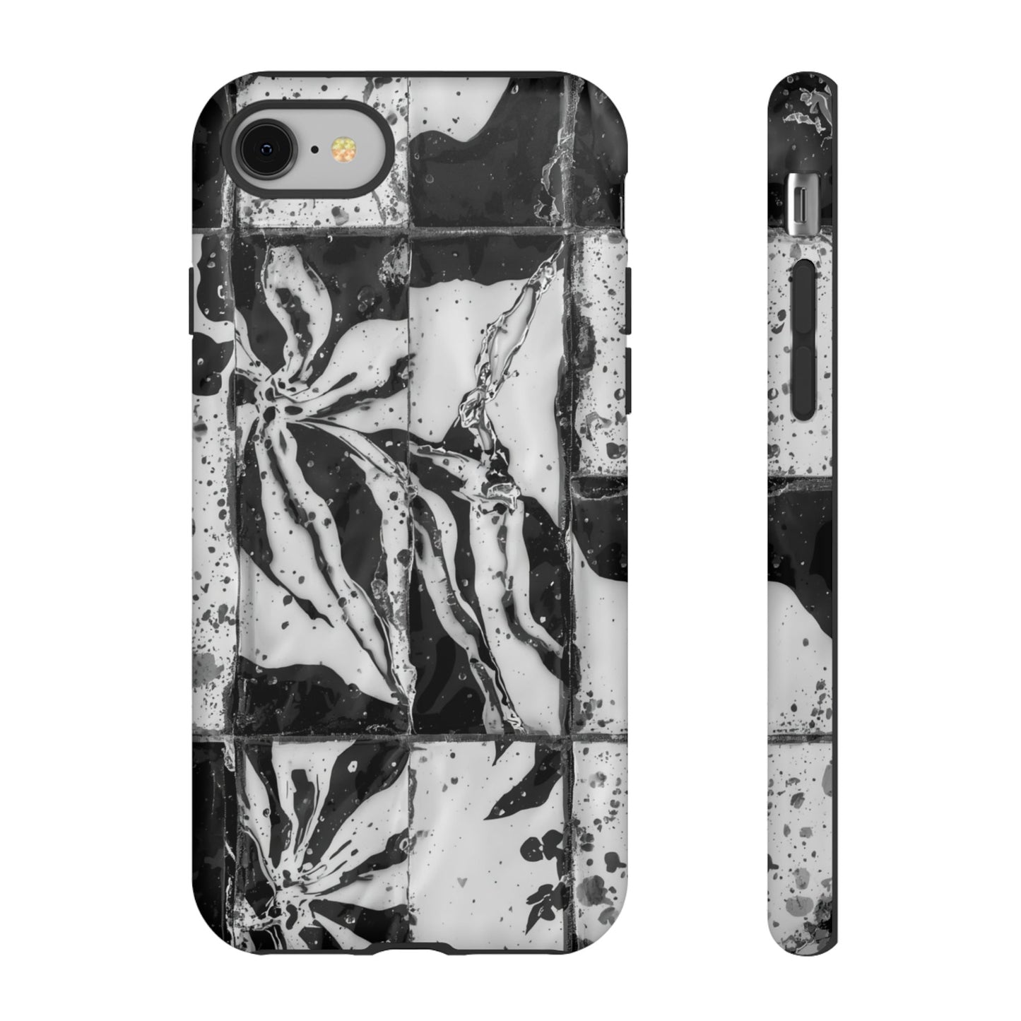 Monochrome Tile Floral Tough Phone Case