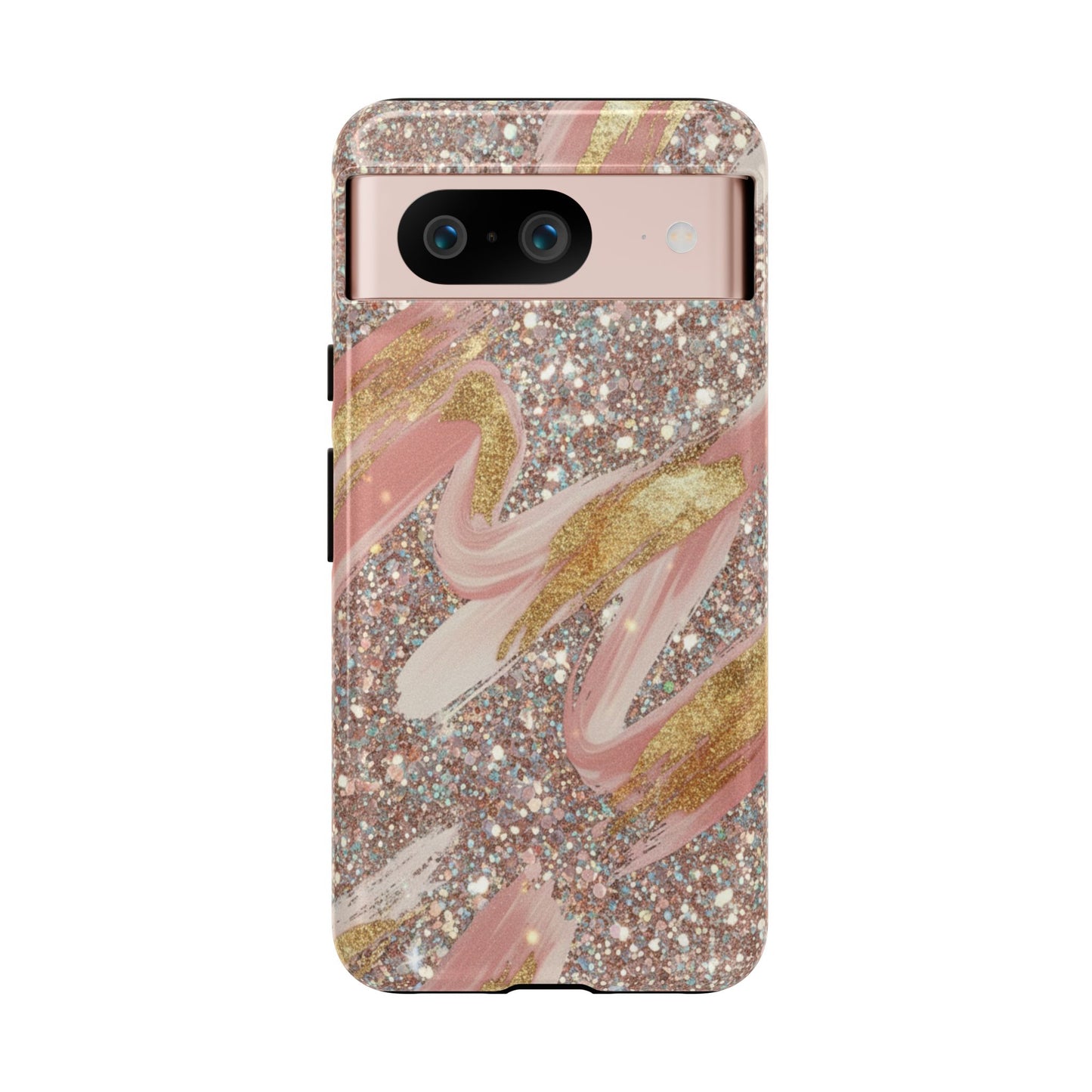 Glitter Blush Marble Phone Case — Pink Gold Swirl Tough Case