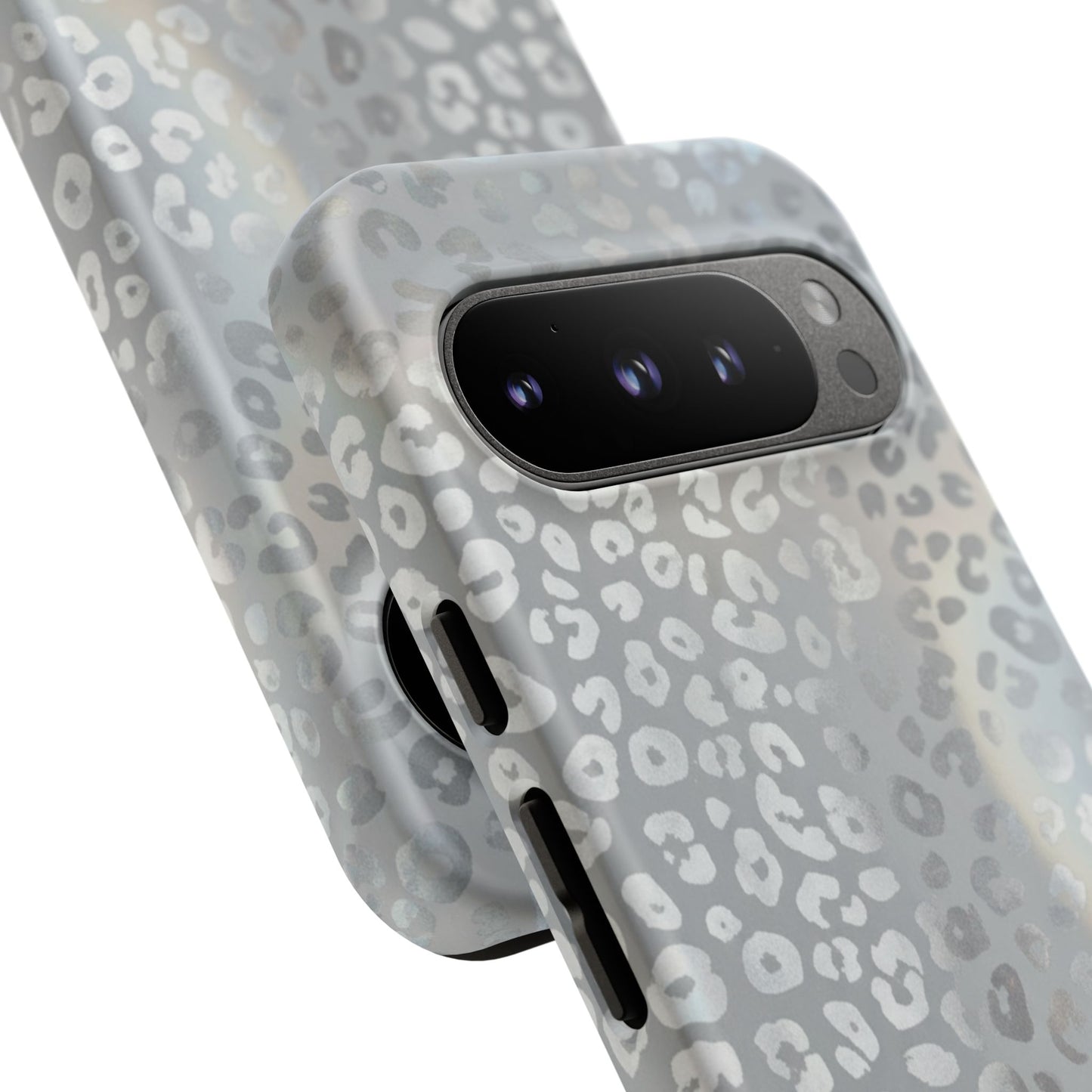 Grey Leopard Print Tough Phone Case — Durable Protective iPhone Cover