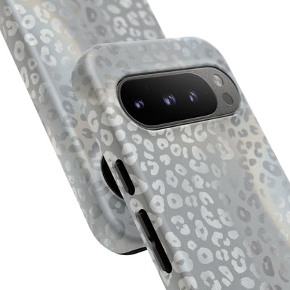 Grey Leopard Print Tough Phone Case — Durable Protective iPhone Cover