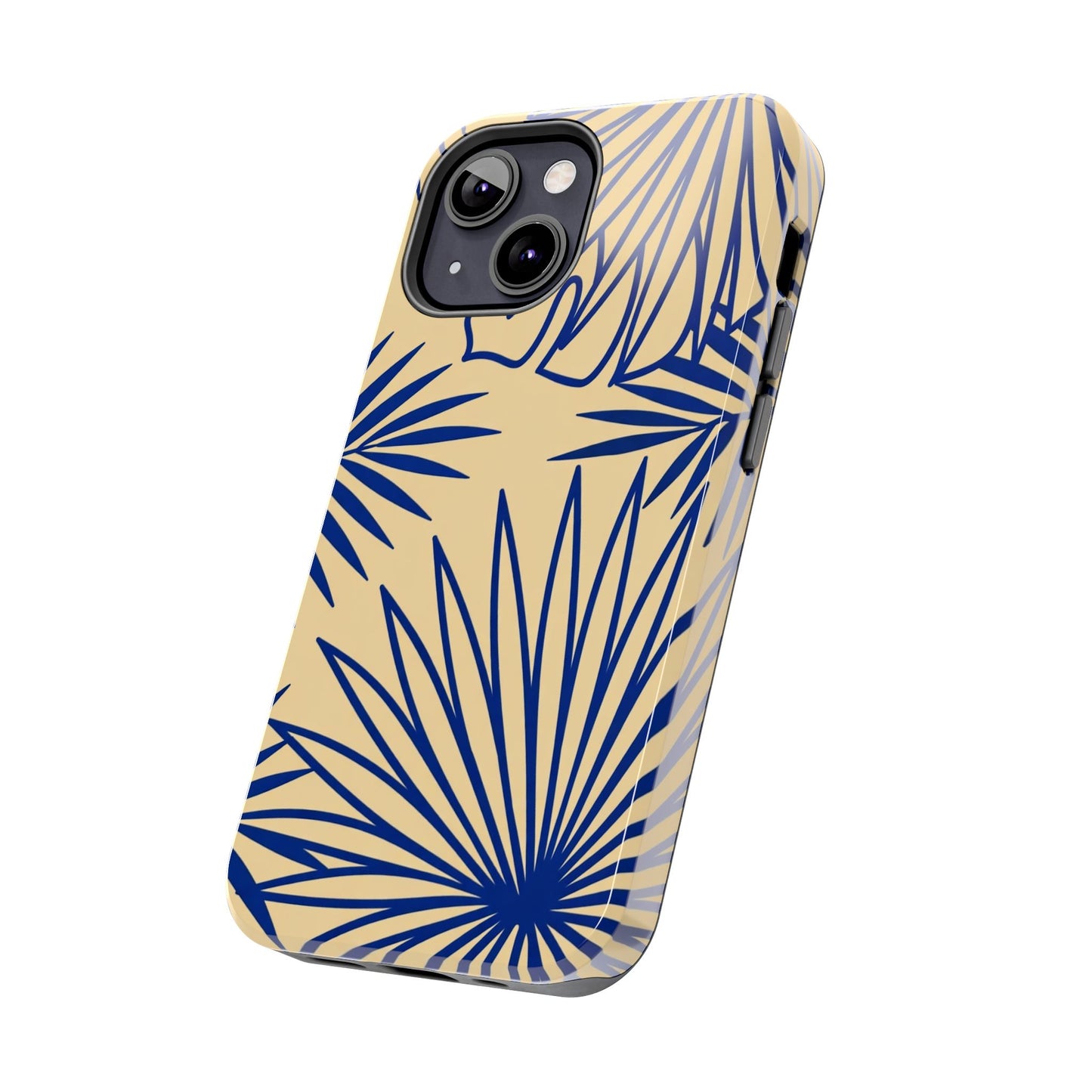 Tropical Palm Pattern Tough Phone Case — Navy Blue Fan Leaves on Sand