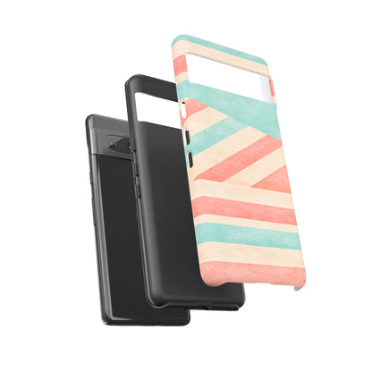 Pastel Stripes Tough Phone Case – Retro Coral & Teal Protective Cover