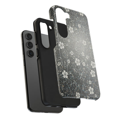 Floral Sparkle Tough Phone Case — Black & Silver Vintage Blossom
