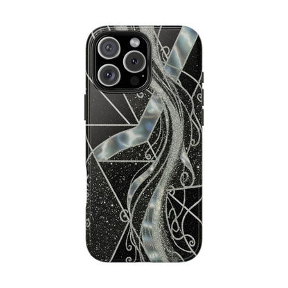 Geometry Tough Phone Case — Iridescent Ribbon on Black Celestial Background