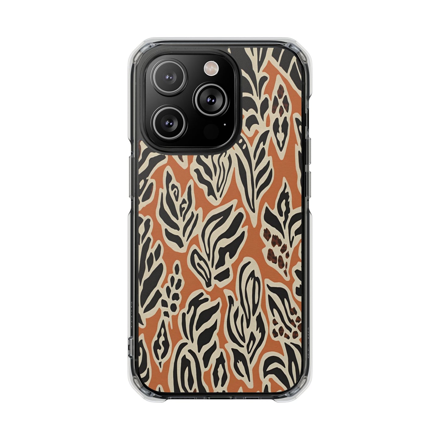 Clear Magnetic Phone Case — Earthy Abstract Leaf Pattern