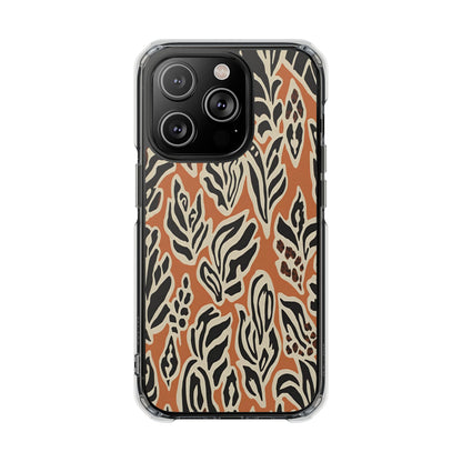 Clear Magnetic Phone Case — Earthy Abstract Leaf Pattern