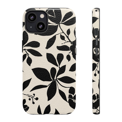 Black Floral Pattern Phone Case — Monochrome Botanical Tough Case
