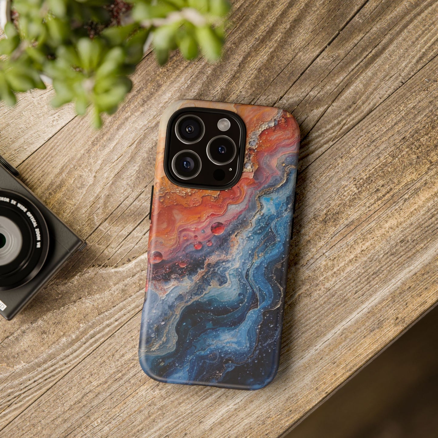 Marbled Galaxy Tough Phone Case — Abstract Blue & Coral Protective Cover