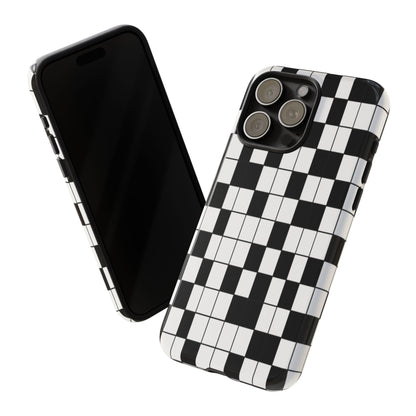 Crossword Grid Phone Case — Black & White Puzzle Pattern Tough Phone Cover