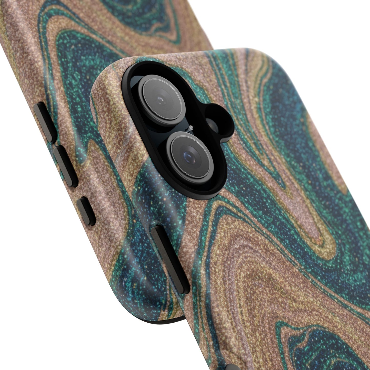 Marbled Teal & Gold Phone Case — Glitter Swirl Tough Case