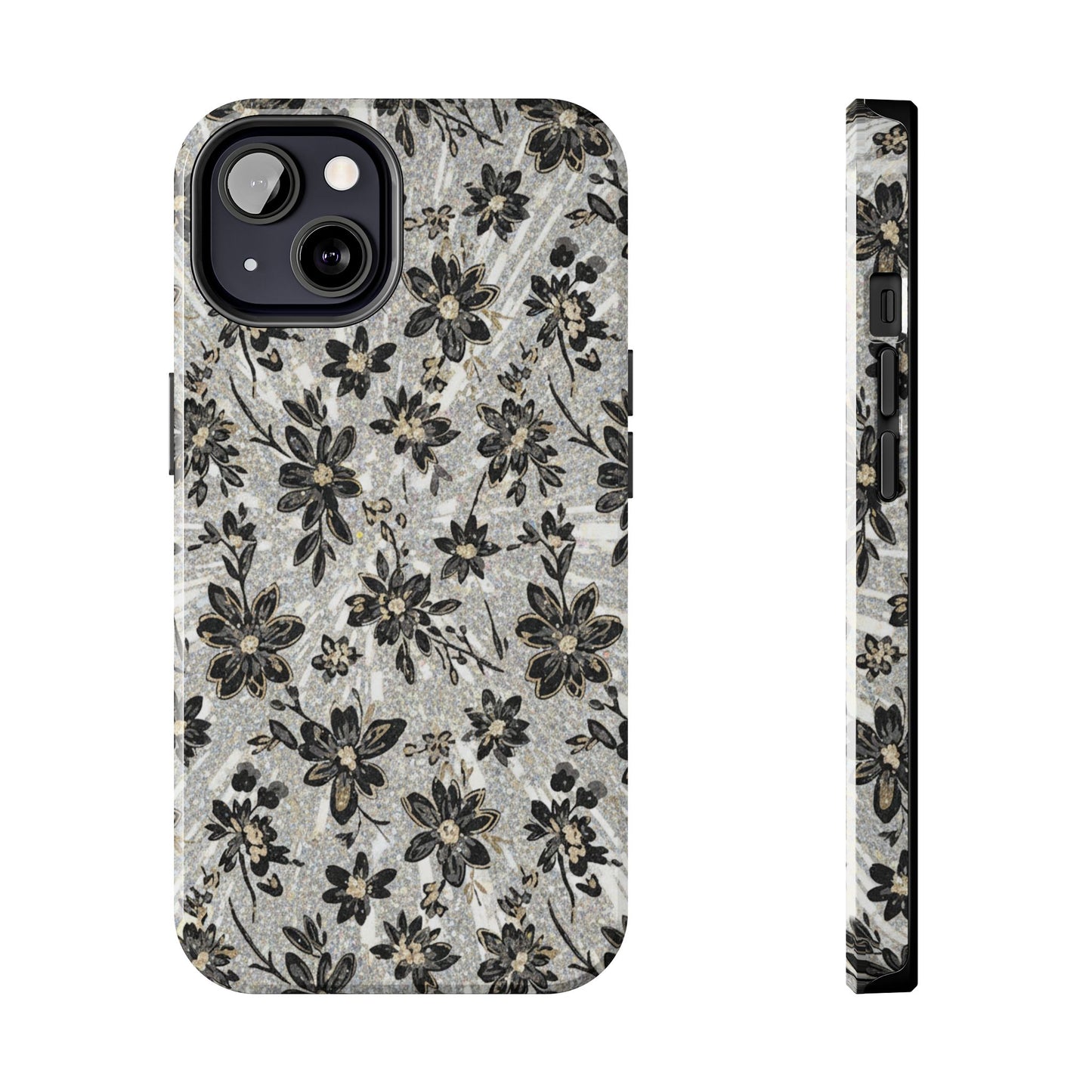 Floral Vintage Tough Phone Case — Black & Gray Rustic Flower Protective Case
