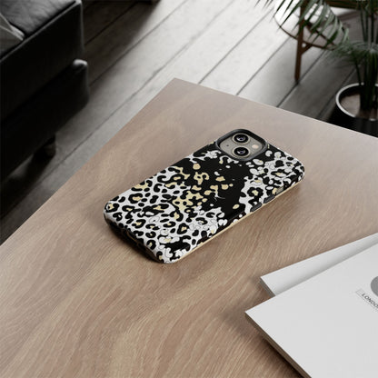 Leopard Splash Tough Phone Case — Black & Cream Animal Print Protective Cover