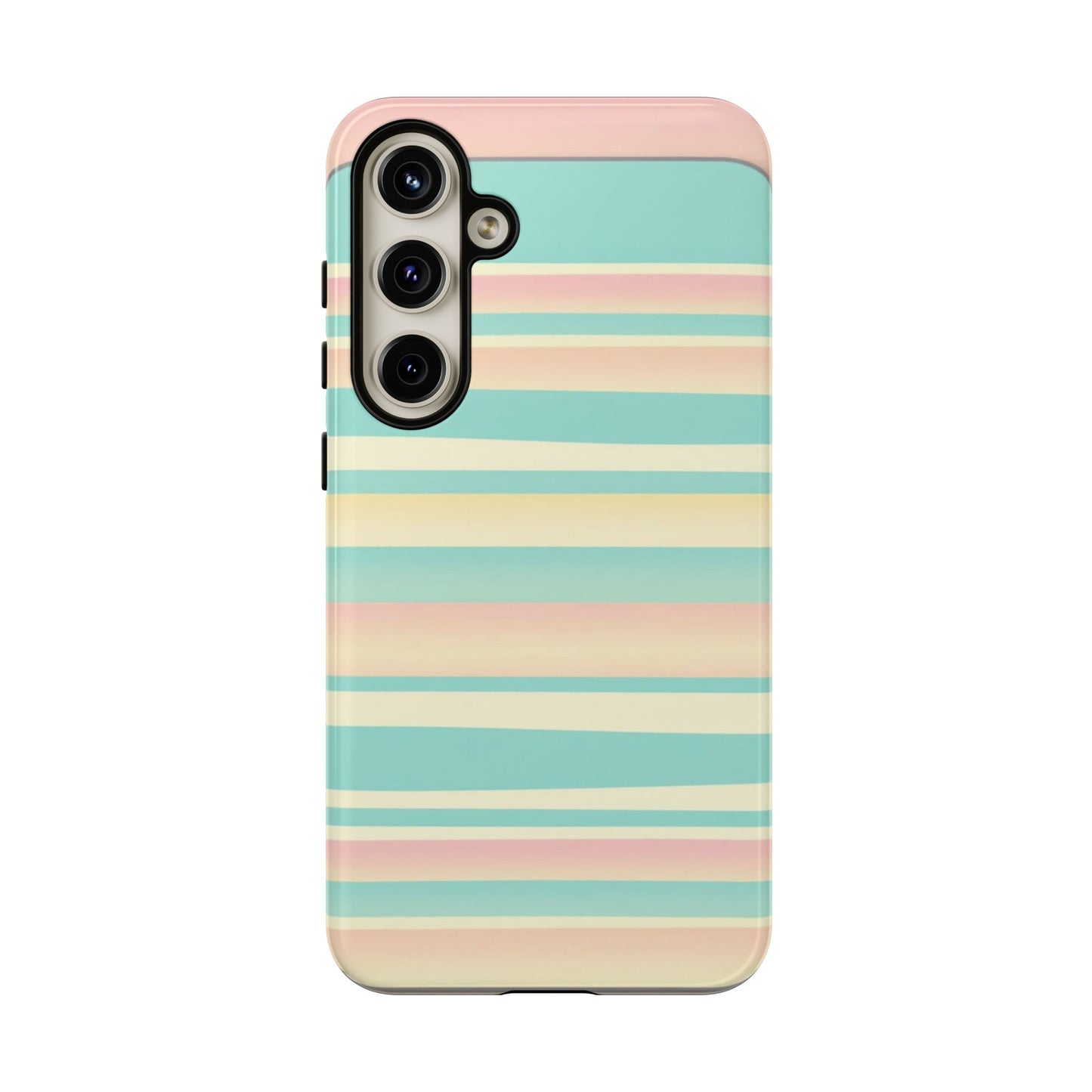 Pastel Striped Tough Phone Case — Mint, Peach & Cream Protective Cover