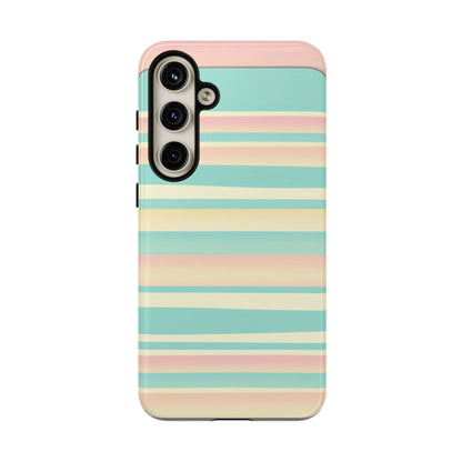 Pastel Striped Tough Phone Case — Mint, Peach & Cream Protective Cover
