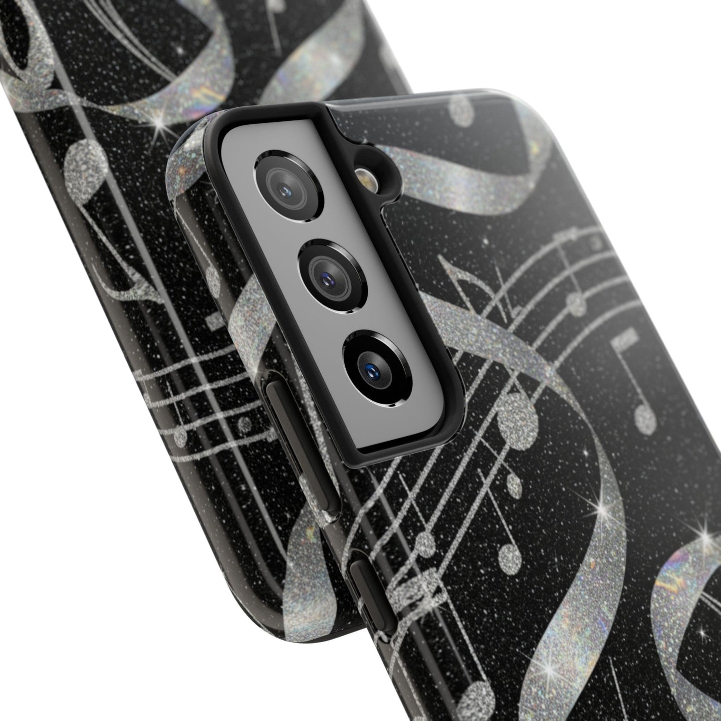Musical Notes Tough Phone Case – Glitter Black Musician Phone Cover
