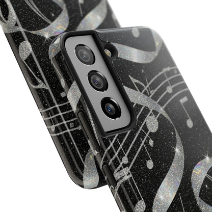 Musical Notes Tough Phone Case – Glitter Black Musician Phone Cover