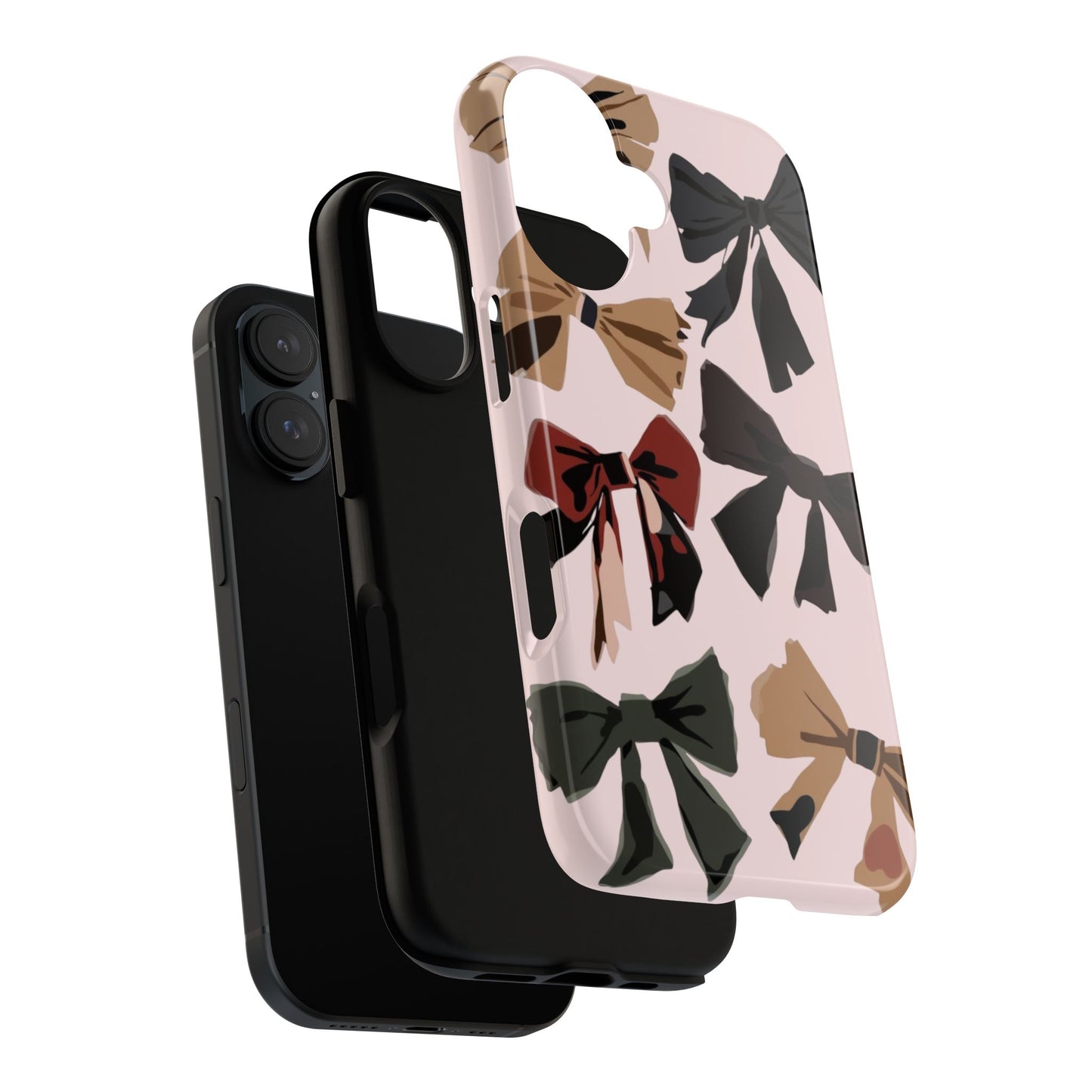 Bow Pattern Phone Case - Pink, Brown & Black Bows Protective Cover