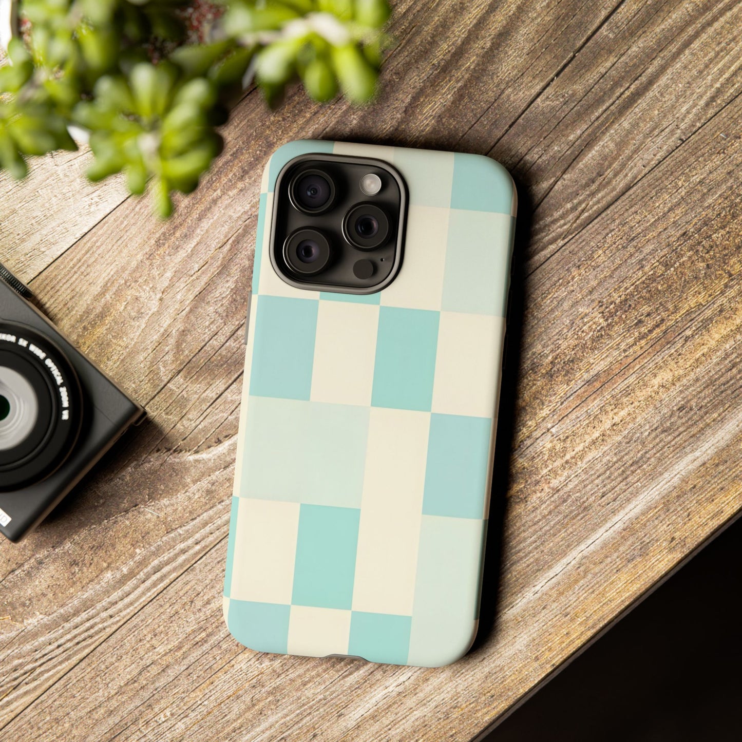 Pastel Checkerboard Tough Case – Mint & Cream Protective Phone Cover
