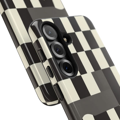 Checkerboard Wave Phone Case — Black & Cream Graphic Tough Case
