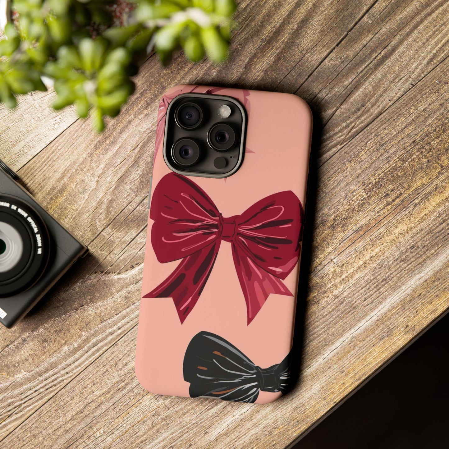 Bow Pattern Tough Phone Case — Pink, Red & Black Decorative Bows