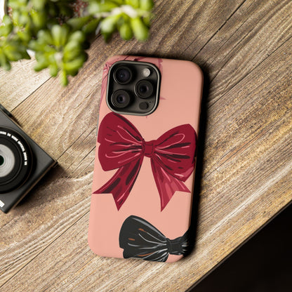 Bow Pattern Tough Phone Case — Pink, Red & Black Decorative Bows
