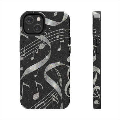 Musical Notes Tough Phone Case – Glitter Black Musician Phone Cover