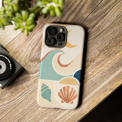 Sea Breeze Tough Phone Case — Retro Waves & Shells Design