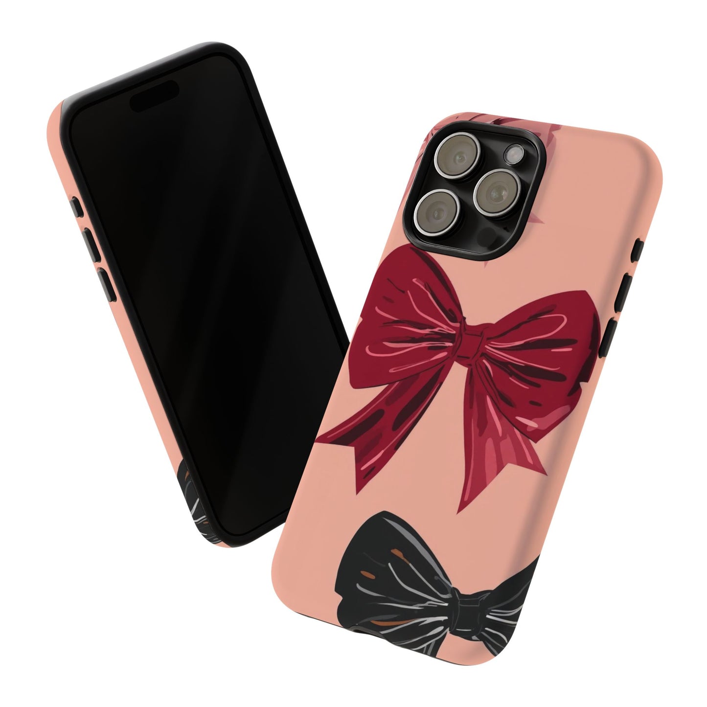 Bow Pattern Tough Phone Case — Pink, Red & Black Decorative Bows
