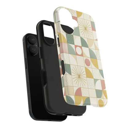 Retro Geometric Tough Phone Case — Pastel Midcentury Pattern