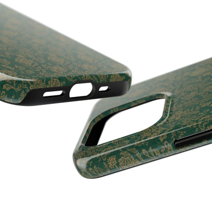 Vintage Floral Tough Phone Case — Green Damask Protective Cover
