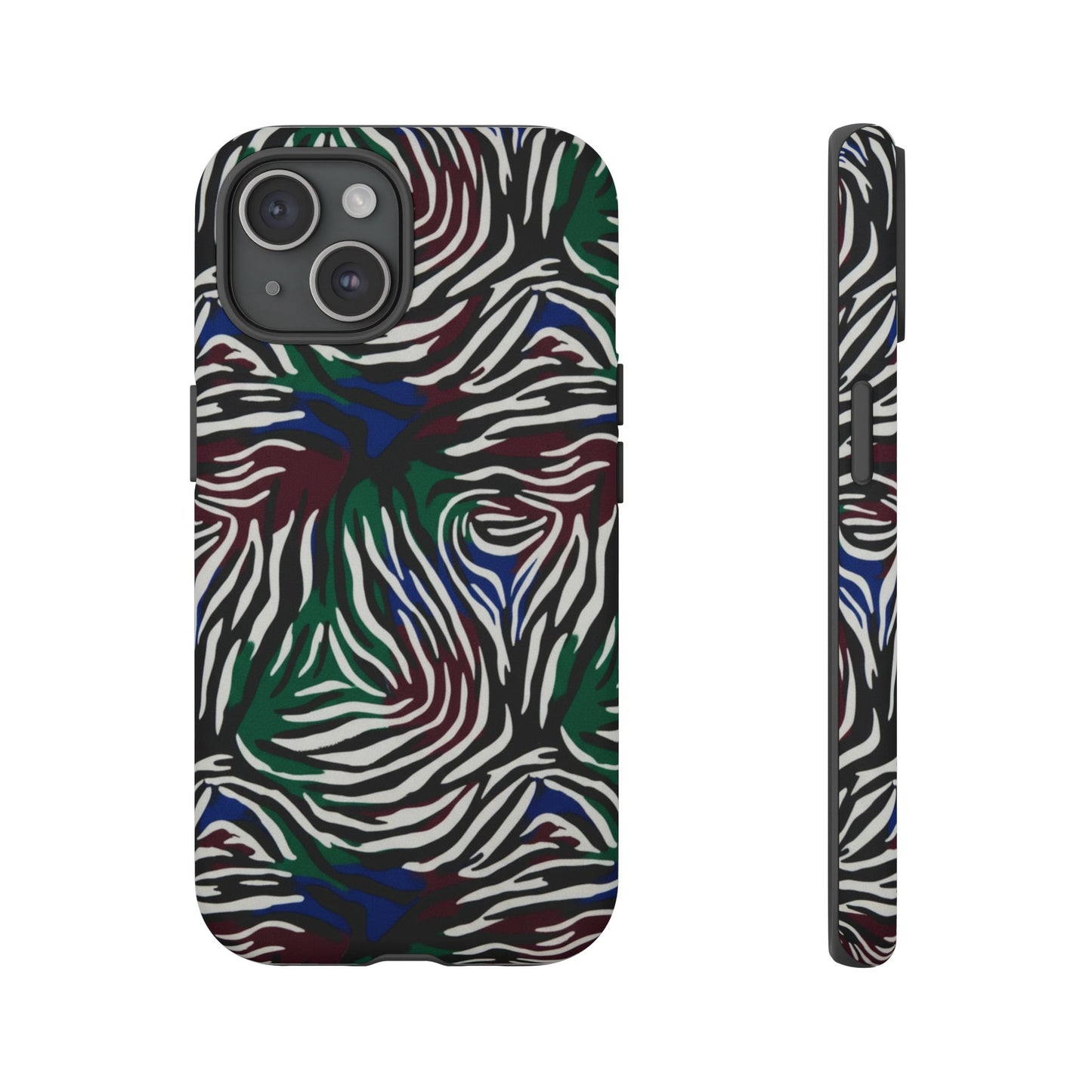 Zebra Camo Tough Phone Case – Green & Blue Animal Print Protective Cover