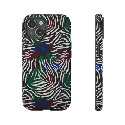 Zebra Camo Tough Phone Case – Green & Blue Animal Print Protective Cover