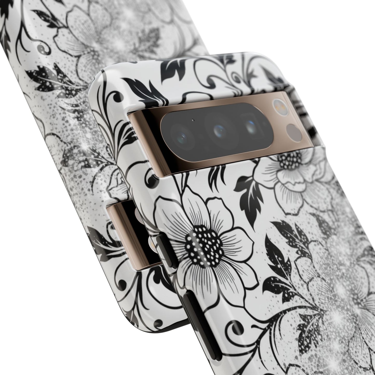 Floral Lace Phone Case — Black & White Vintage Flower Protective Case