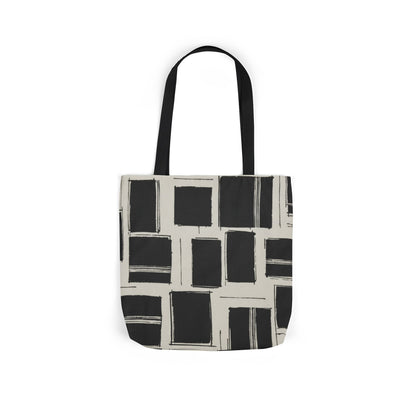 Modern Grid Canvas Tote — Black Brushstroke Squares