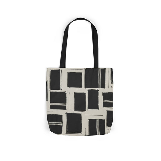 Modern Grid Canvas Tote — Black Brushstroke Squares