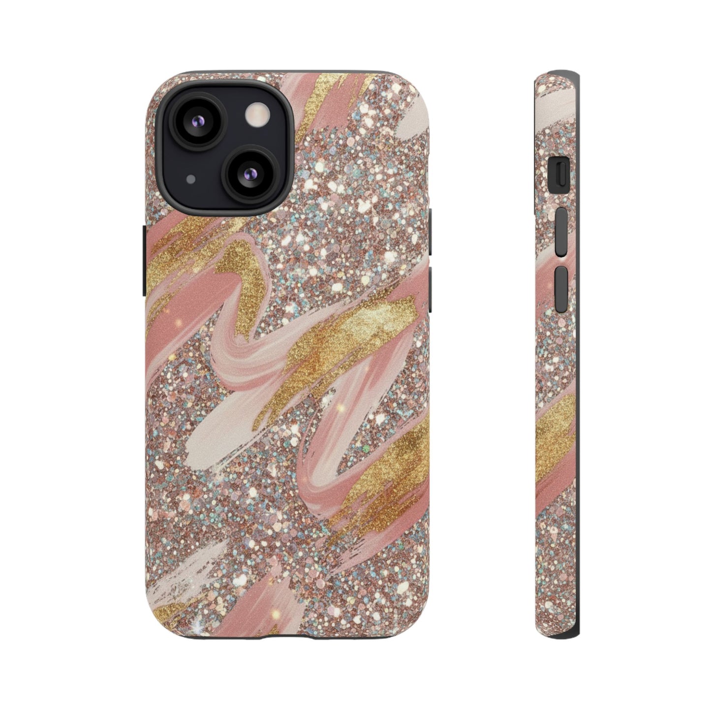 Glitter Blush Marble Phone Case — Pink Gold Swirl Tough Case