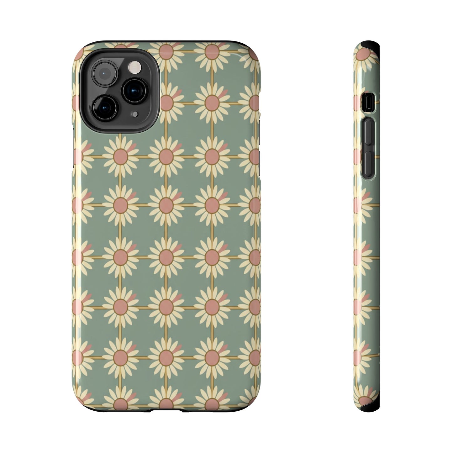 Daisy Pattern Tough Phone Case — Retro Floral Protective Cover