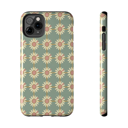 Daisy Pattern Tough Phone Case — Retro Floral Protective Cover