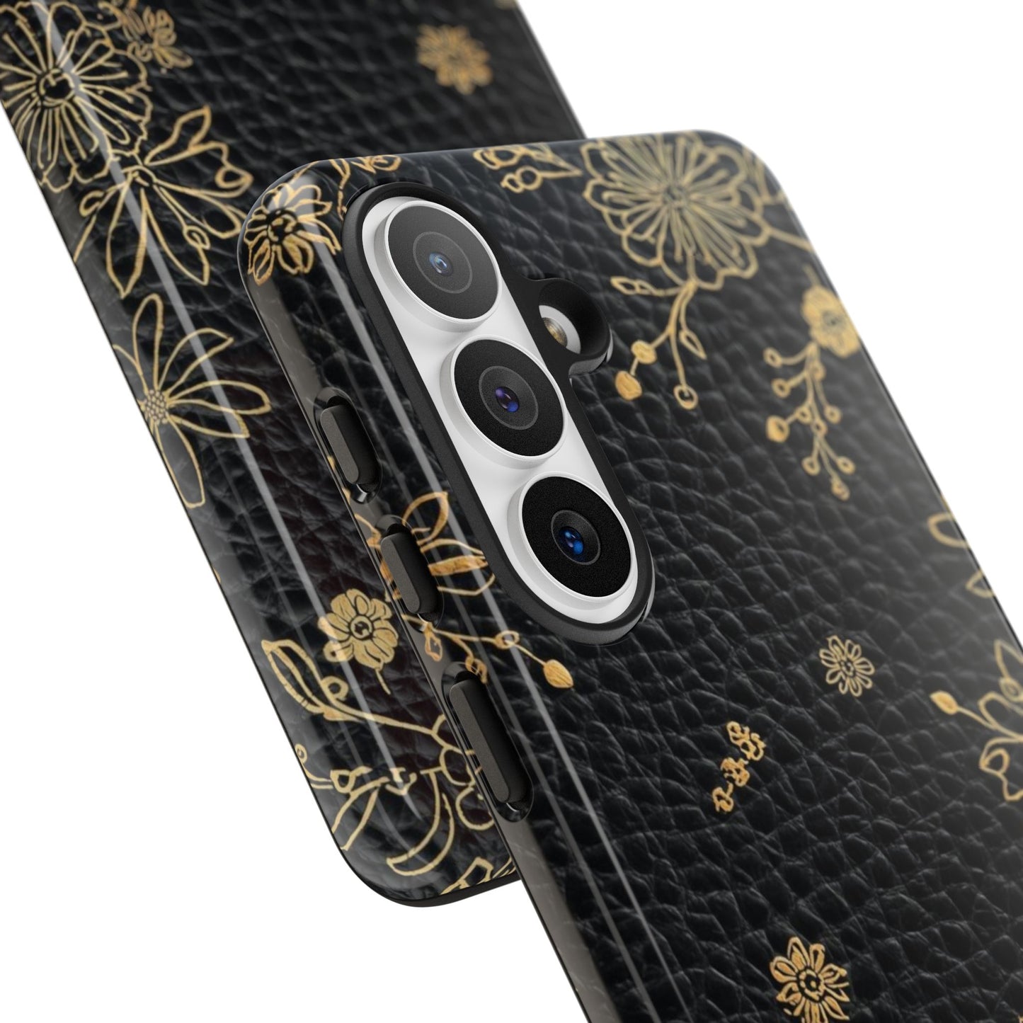 Floral Gold Foil Leather Texture Tough Phone Case