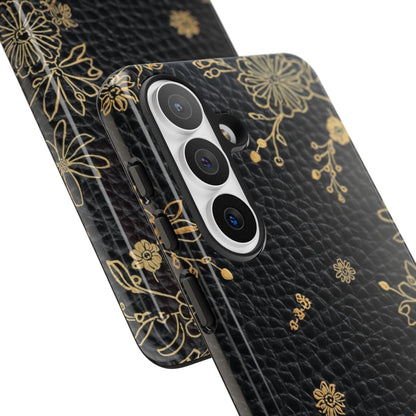 Floral Gold Foil Leather Texture Tough Phone Case